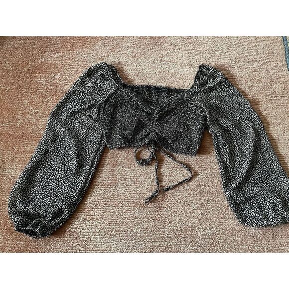 Hyfve Chasing The Dream Top In Black And Tan Women’s Cropped Long Puff Sleeves L - Picture 2 of 9